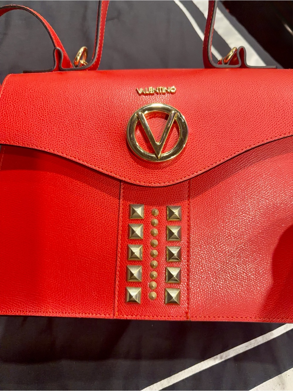 AUTHENTIC Valentino Red Leather Top-Handle Satchel with Stud Accents NWT - Picture 5 of 6
